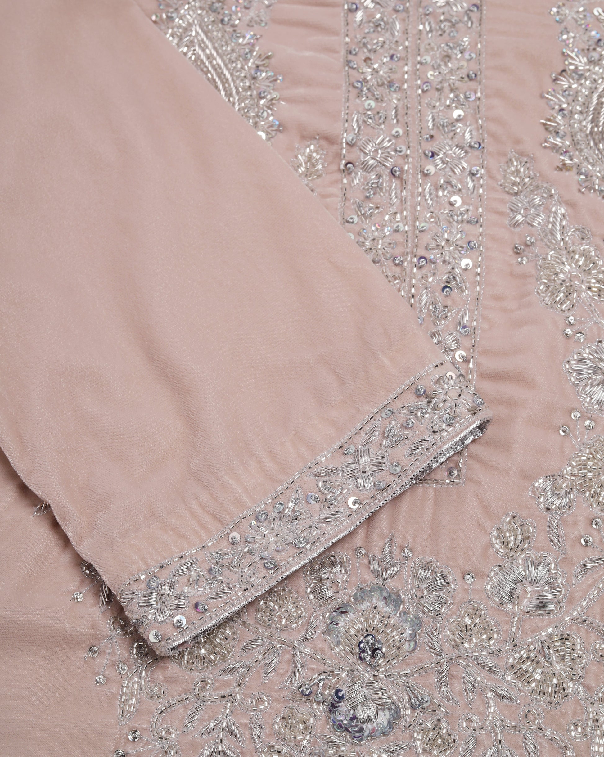 Velvet Blush Pink Embroidered Kurta Set