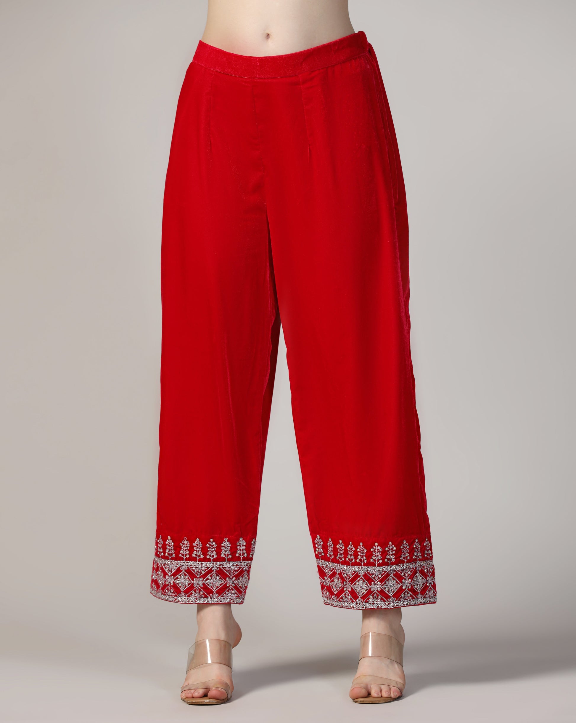 Velvet Hot Pink Silver Embroidered Kurta Set