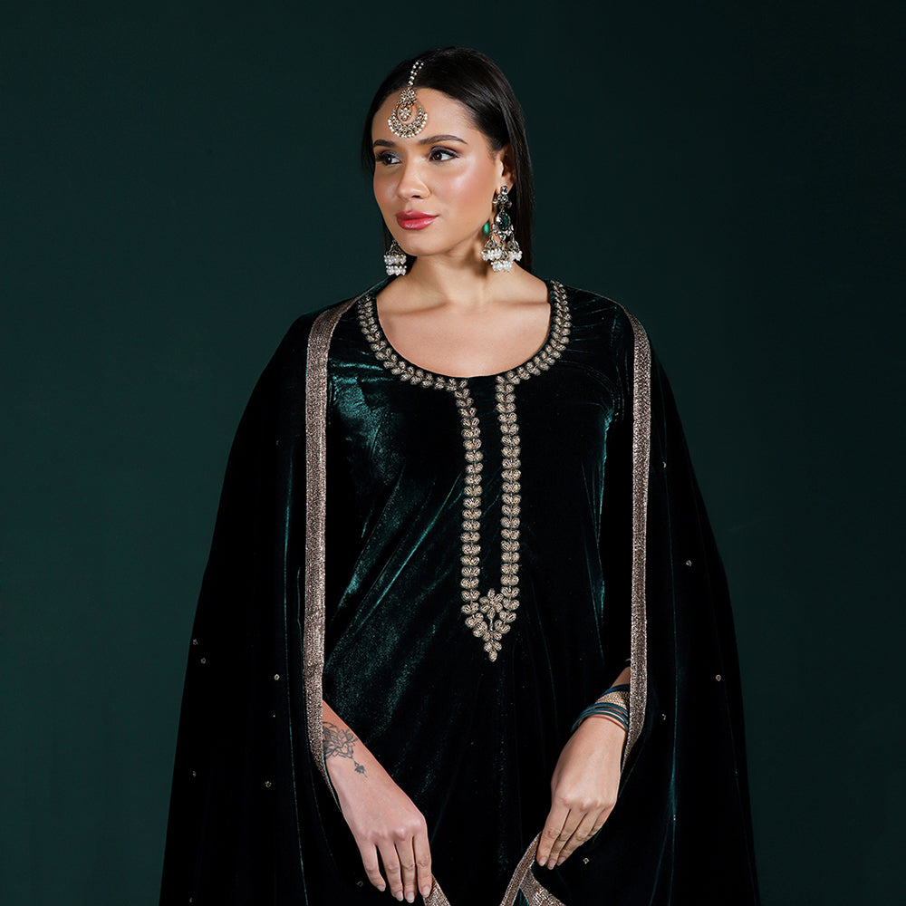 Velvet Green Kurta Set