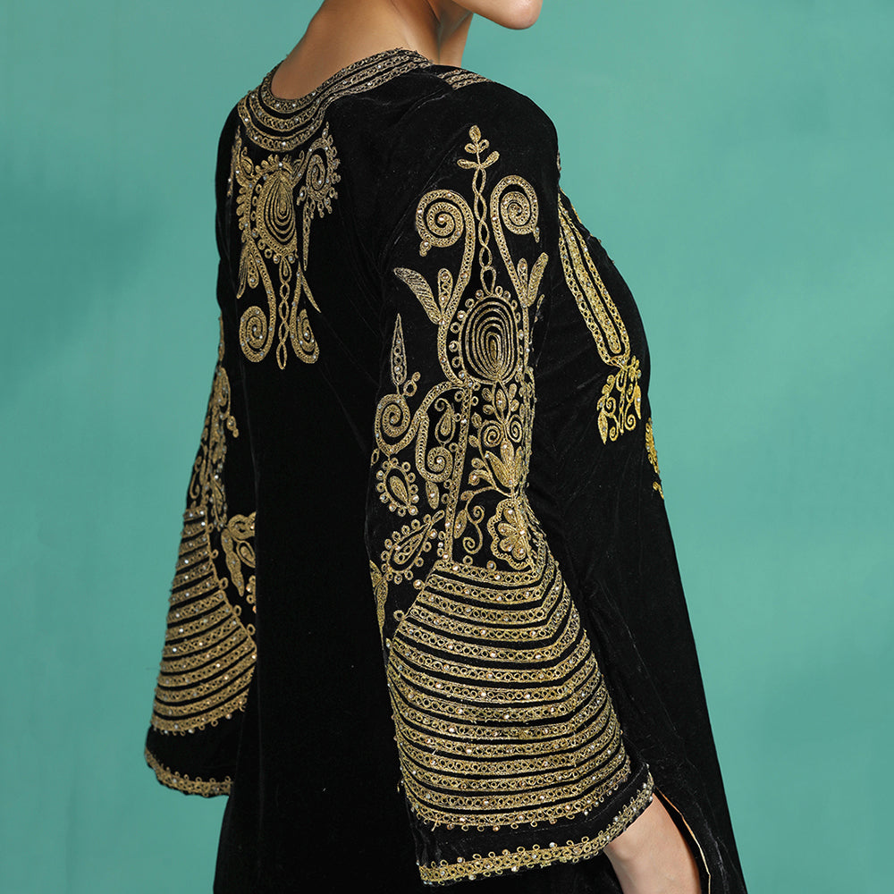 Black Velvet Embroidered Kurta Set