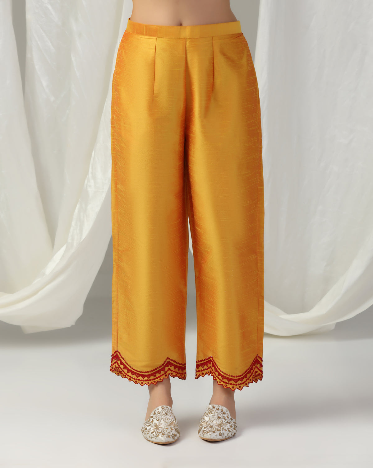 Bright Yellow Aari Embroidery Kurta Set With Dupatta