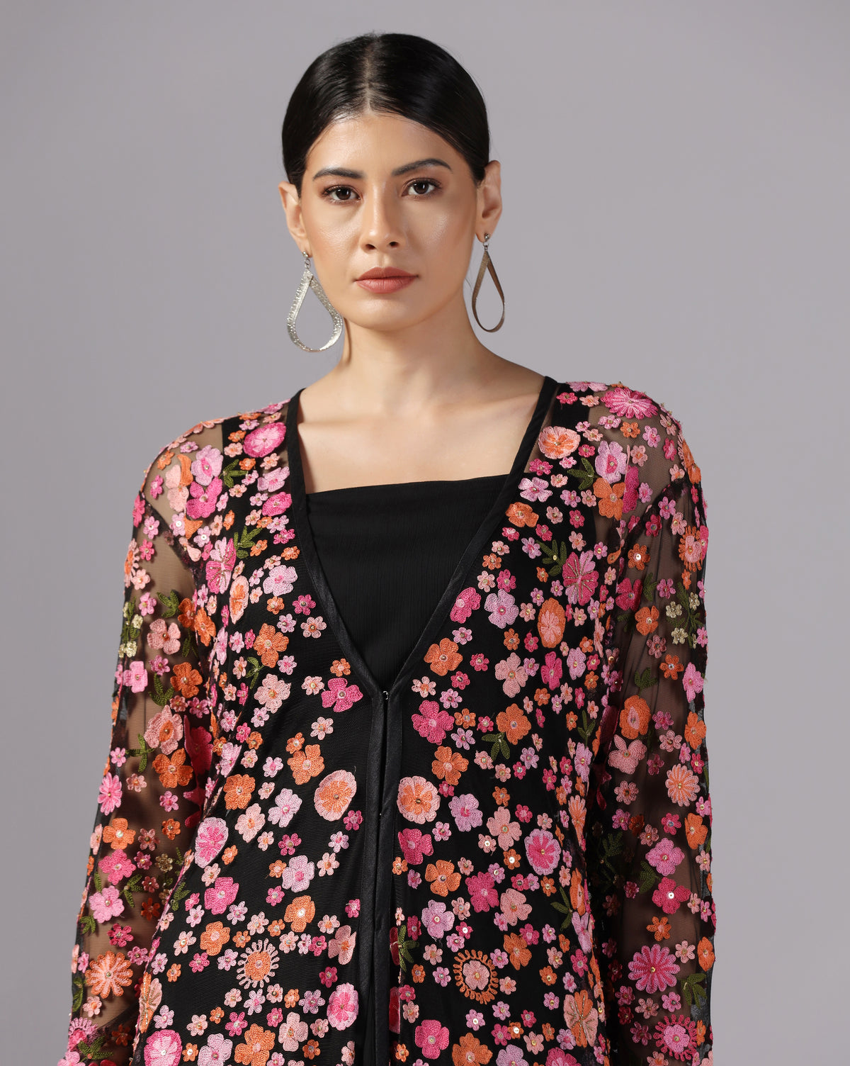 Long Multi Color Embroidered Jacket Set