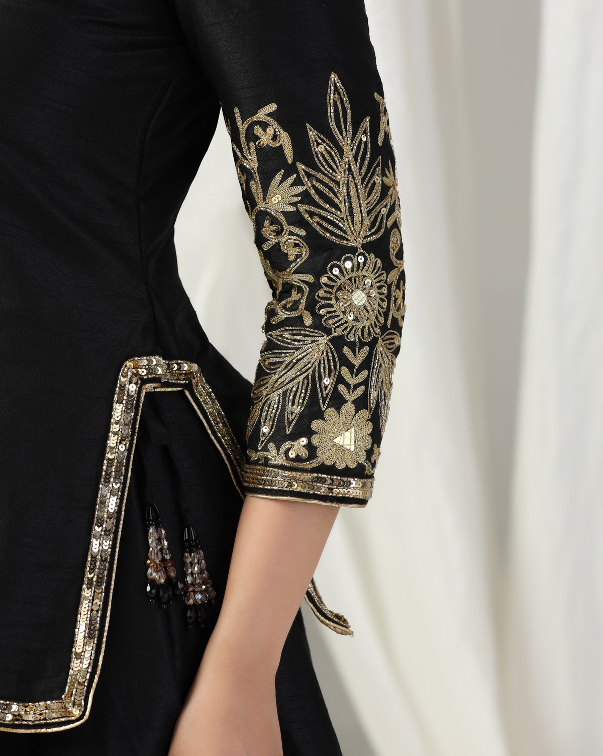 Black Gold Aari Embroidered Lehenga