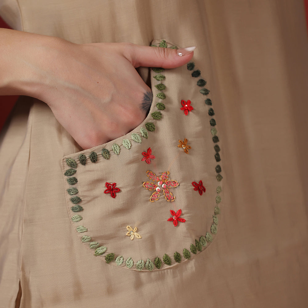 Beige Embroidered Co-ord Set