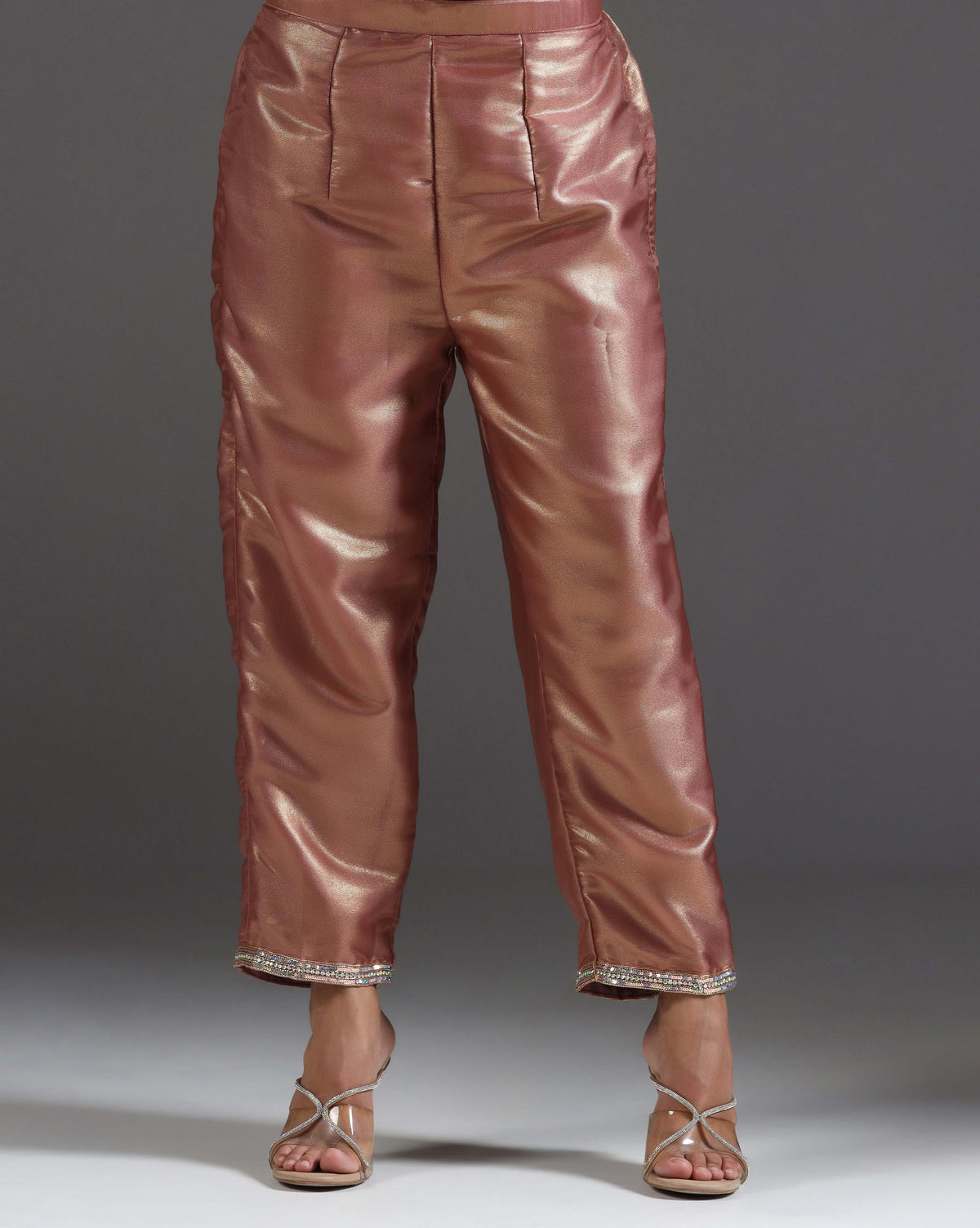 Rose Gold Radiance Tissue Kurta Pant With Handcrafted Detailing