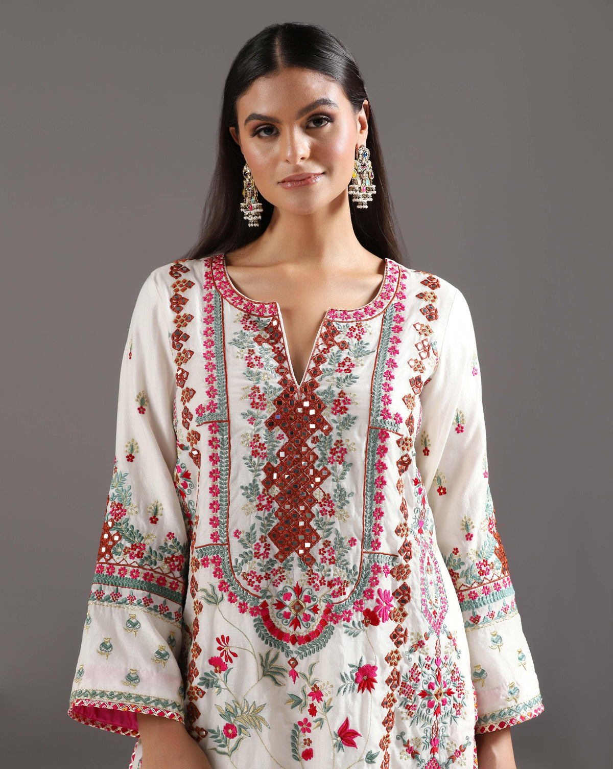 Ivory Glow, Chanderi Suit With Mirror & Thread Work