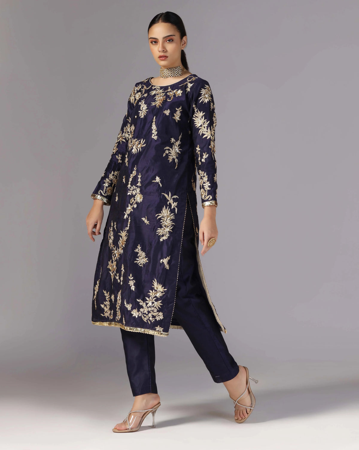 Blue Gold Zari Kurta Set