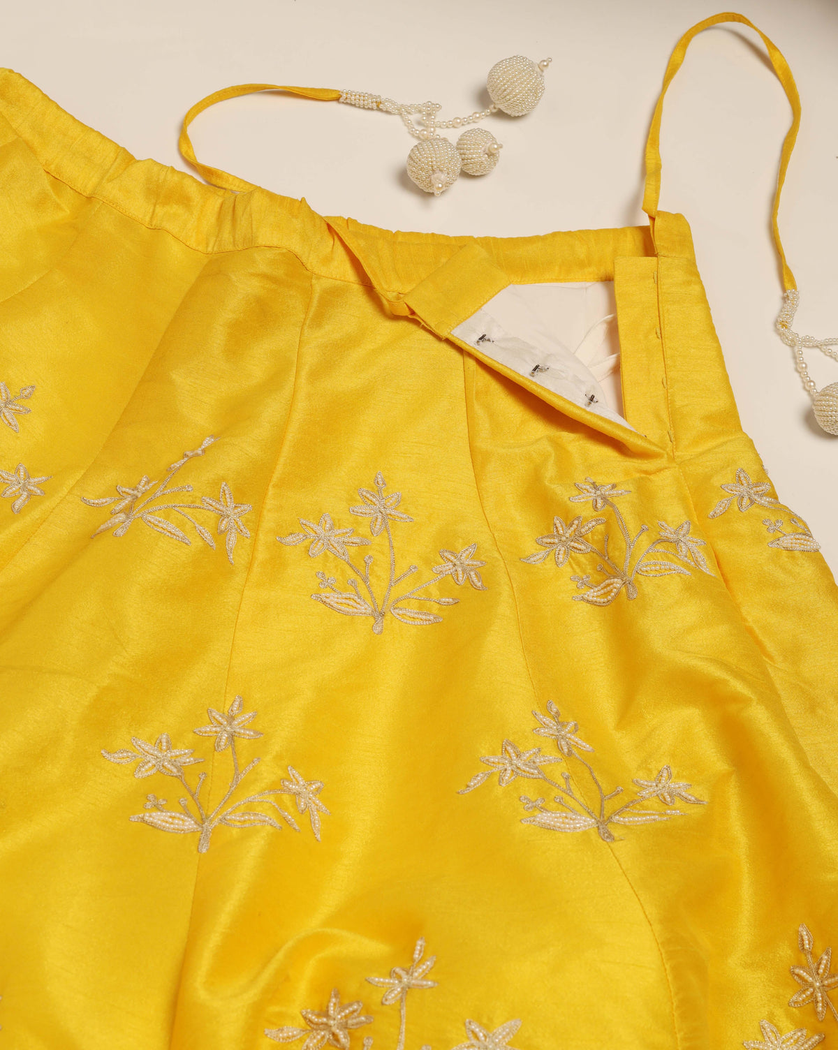 Off-White Yellow Pearl Embroidered Lehenga