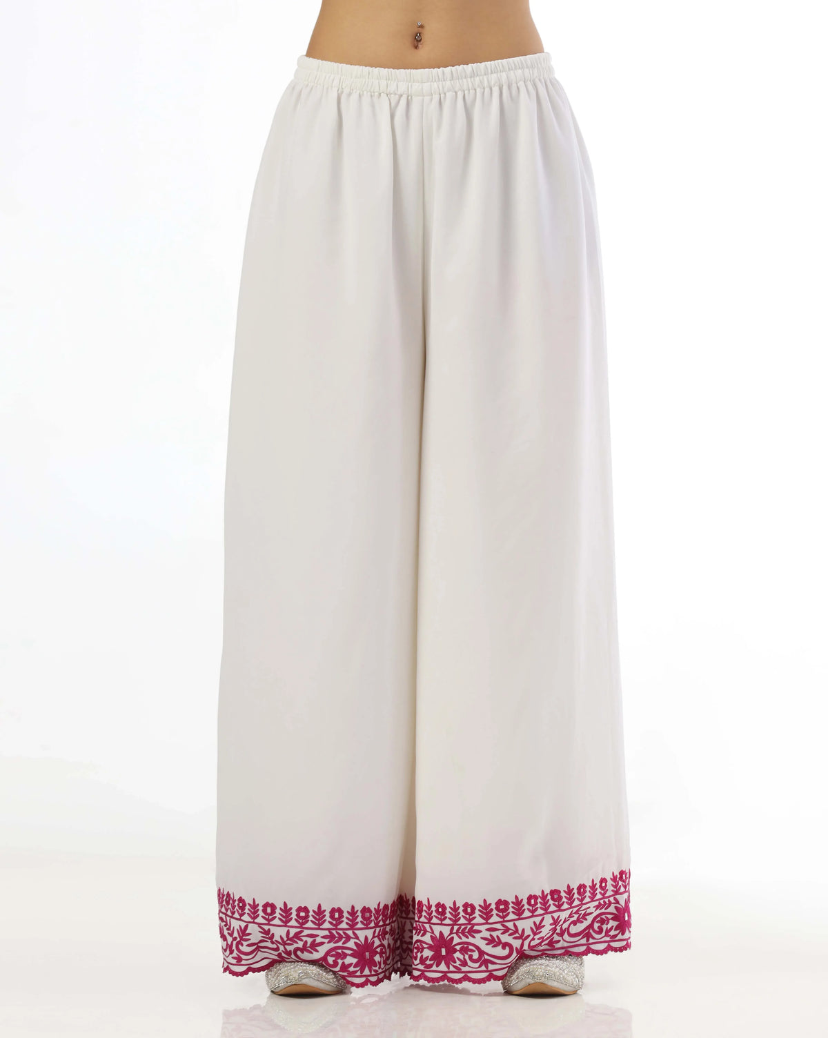 Vibrant Fuchsia Mirror Kurta Palazzo Set With Aari Detailing