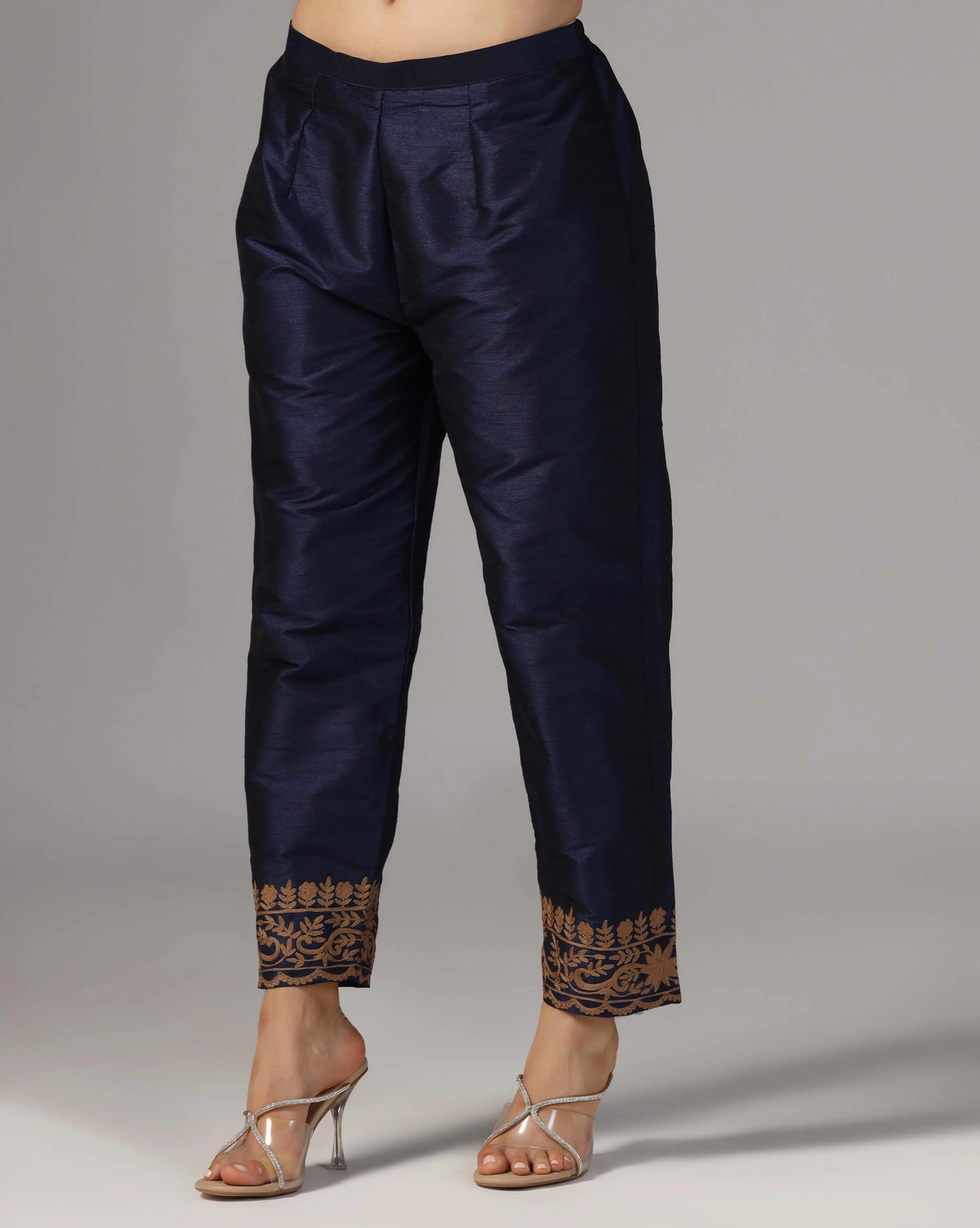 Thread Embroidered Navy Blue Kurta With Pant & Dupatta