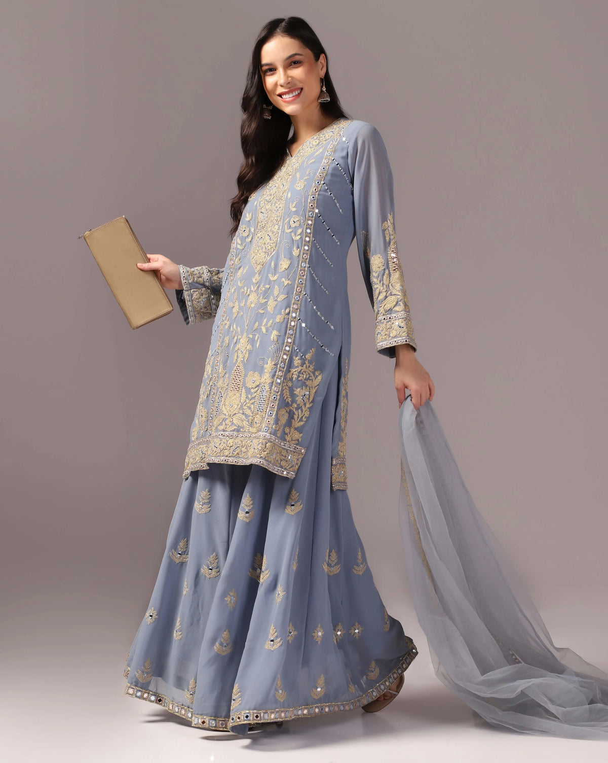 Georgette Grey Sharara Elegance