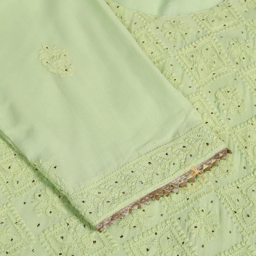 Green Mukesh Chikankari Suit