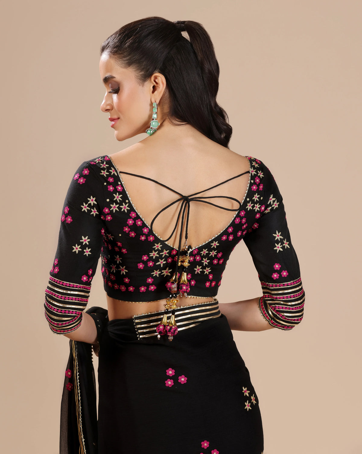 Black Gotta Chiffon Saree With Unstitched Blouse