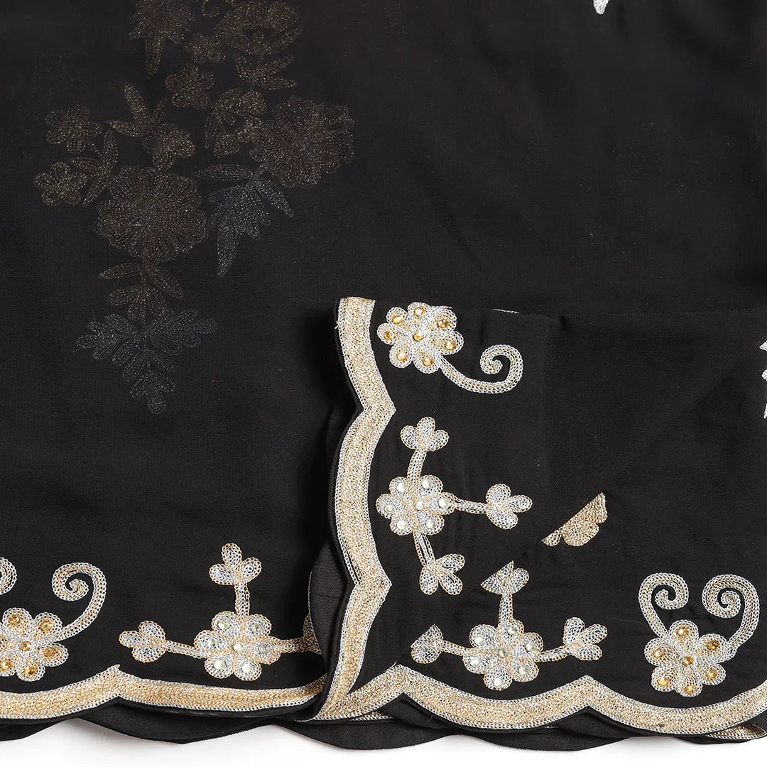 Black Cut Dana Chiffon Saree With Stitched Blouse