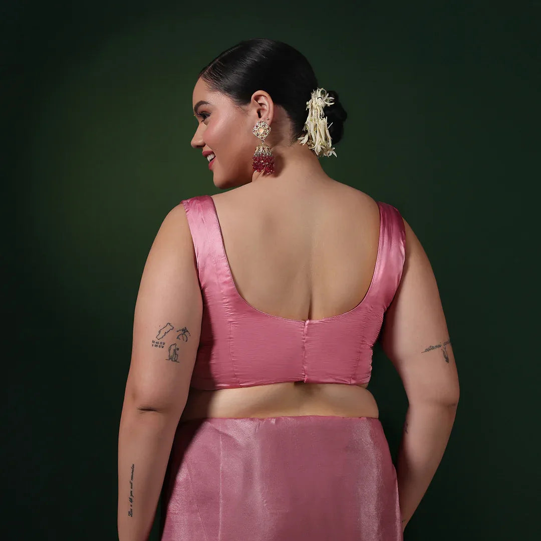 Pink Gotta Crepe Saree With Unstitched Blouse