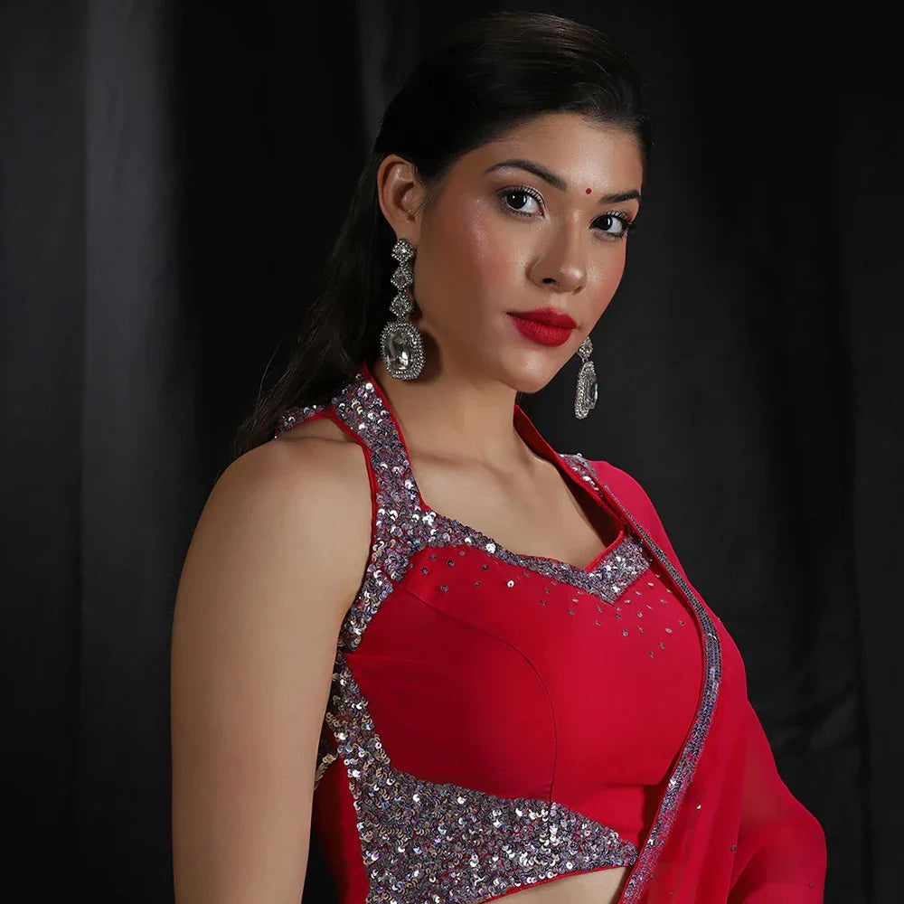 Fuchsia Pink Sequins Border Saree