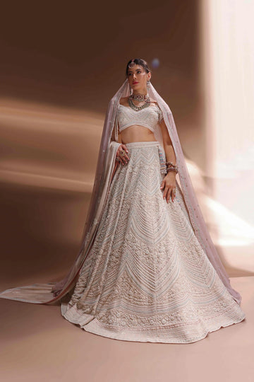 Cream white lehenga- Pearl & sequin detailing