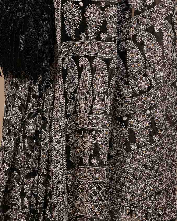 Black Georgette Chikankari Saree