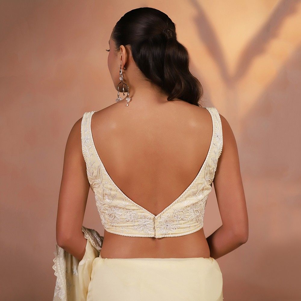 Ecru Organza Thread Work Saree with Embroidered Blouse
