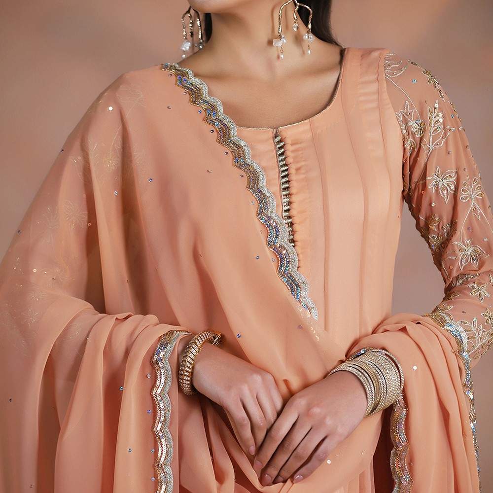 Peach Blush Embroidered Anarkali with Dupatta