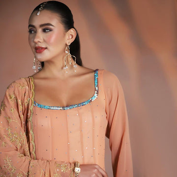 Peach Blush Embroidered Anarkali with Embroidered Dupatta