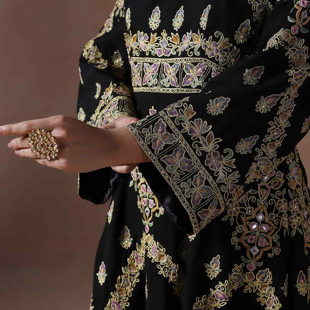 Black Georgette Anarkali Set with Intricate Resham Dori Work & Dupatta