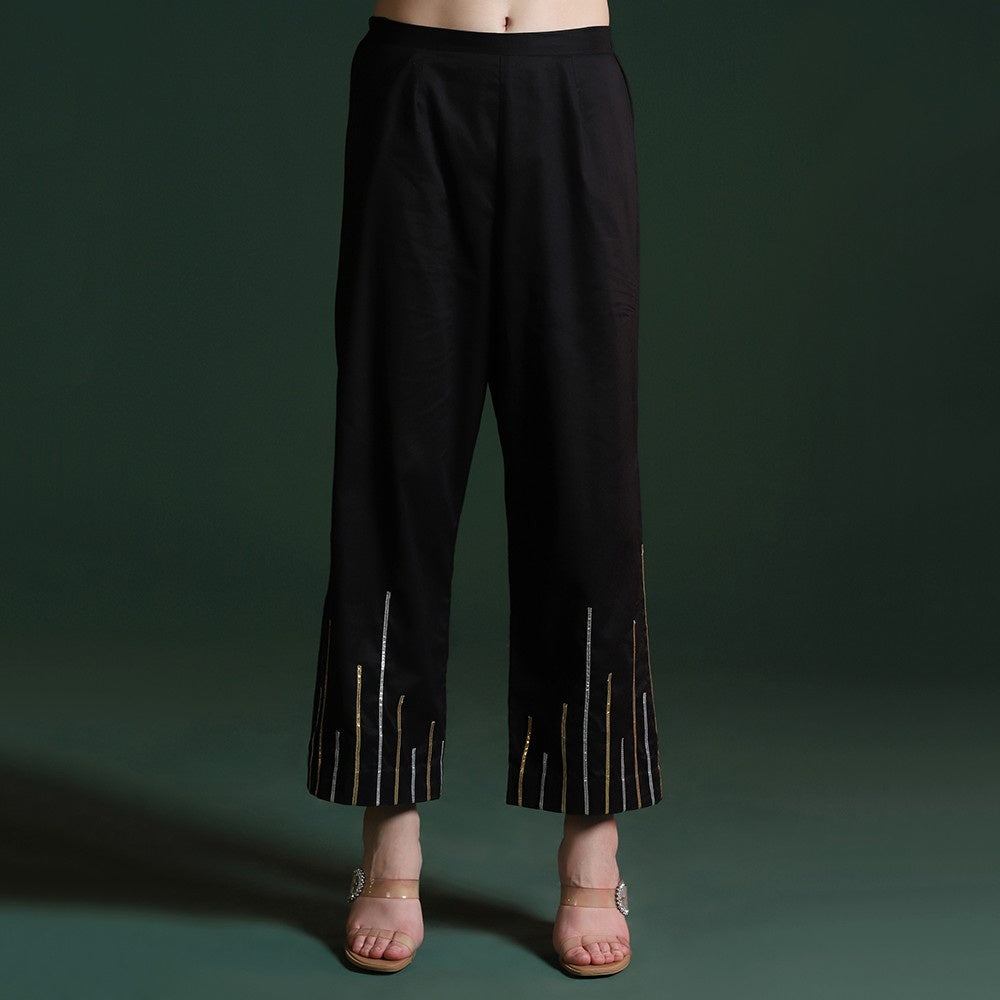 Black Cotton Gotta Kurta Set