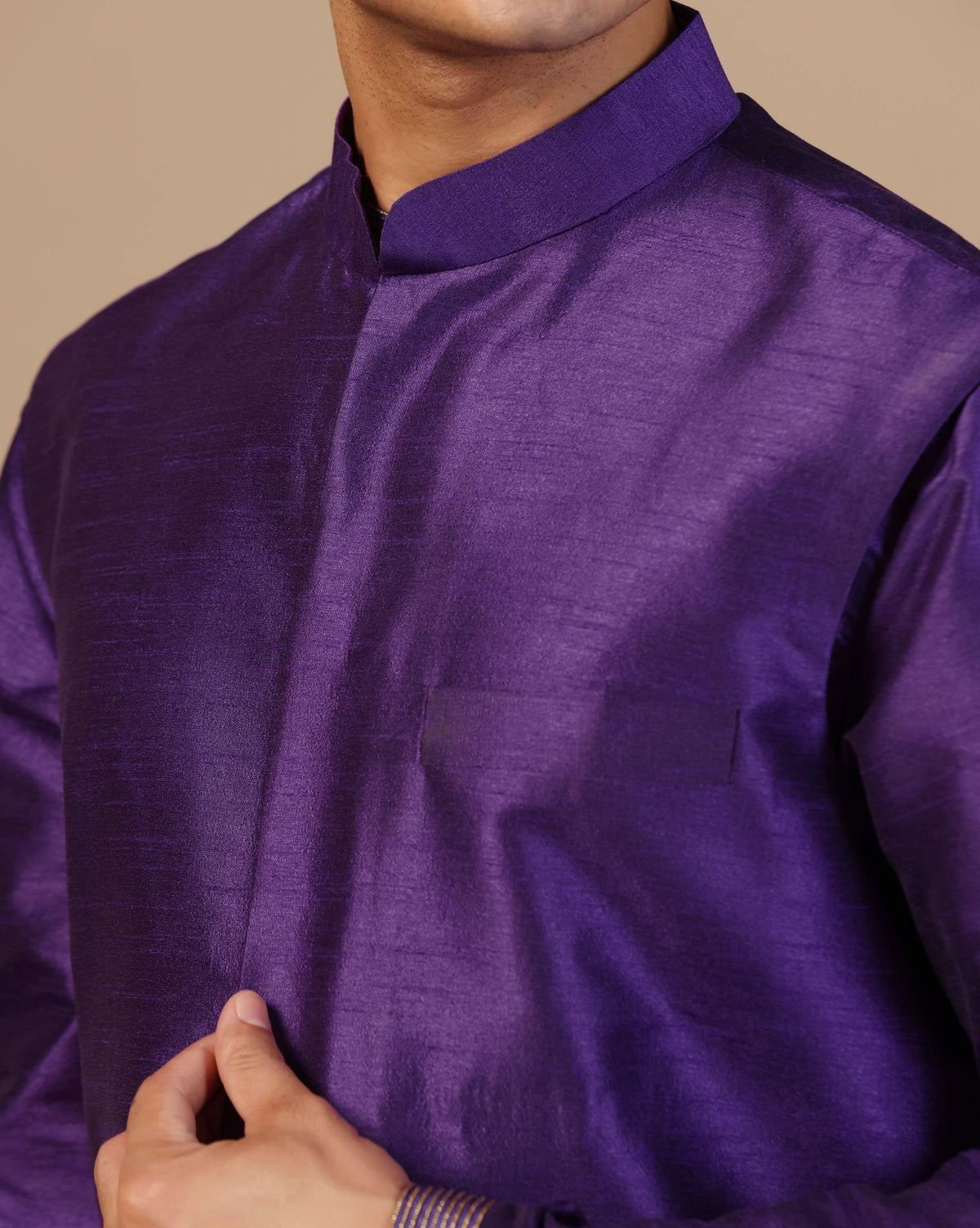 Men's Purple Nehru Jacket Embroidered Kurta Set