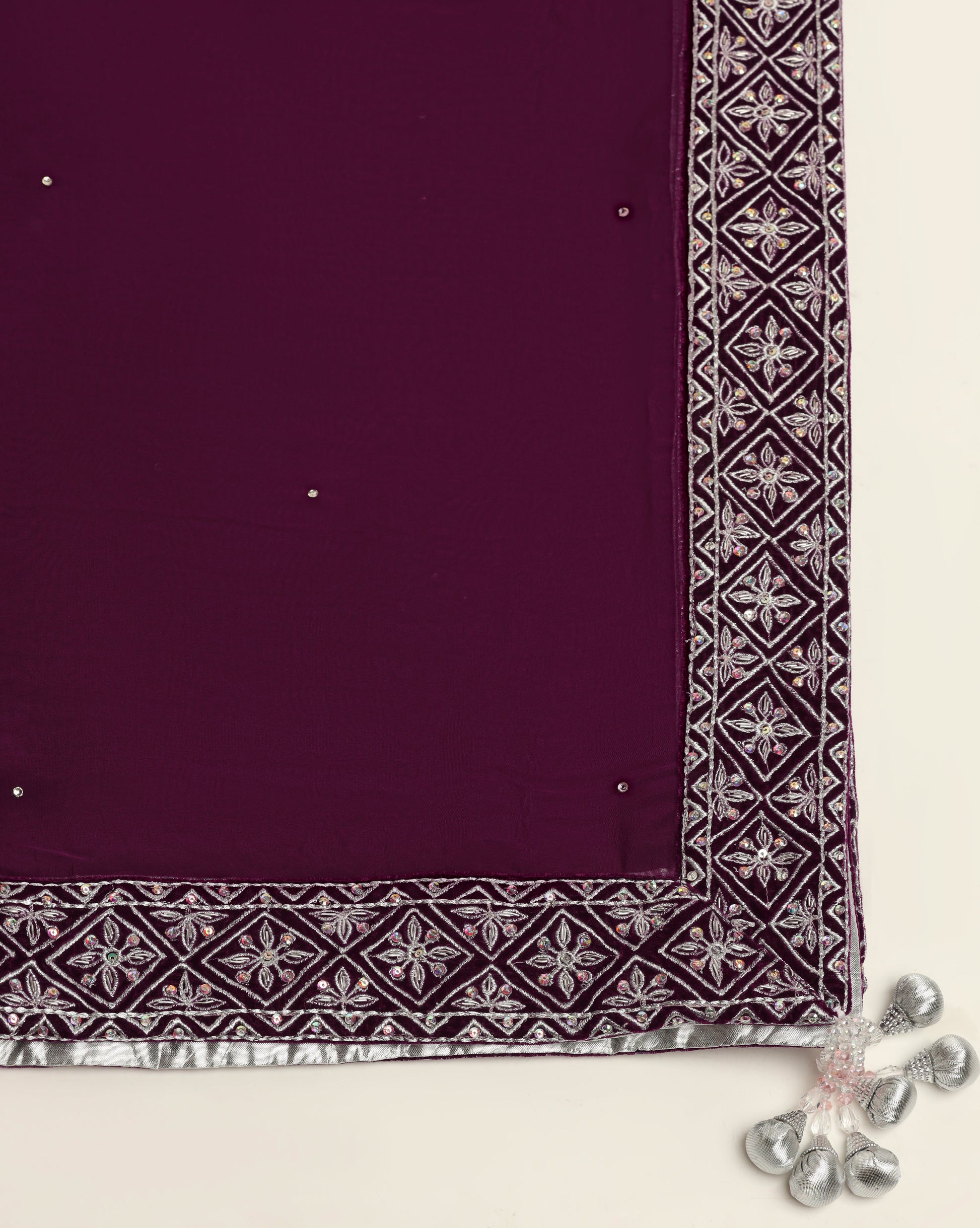Velvet Royal Wine Silver Embroidered Kurta Set