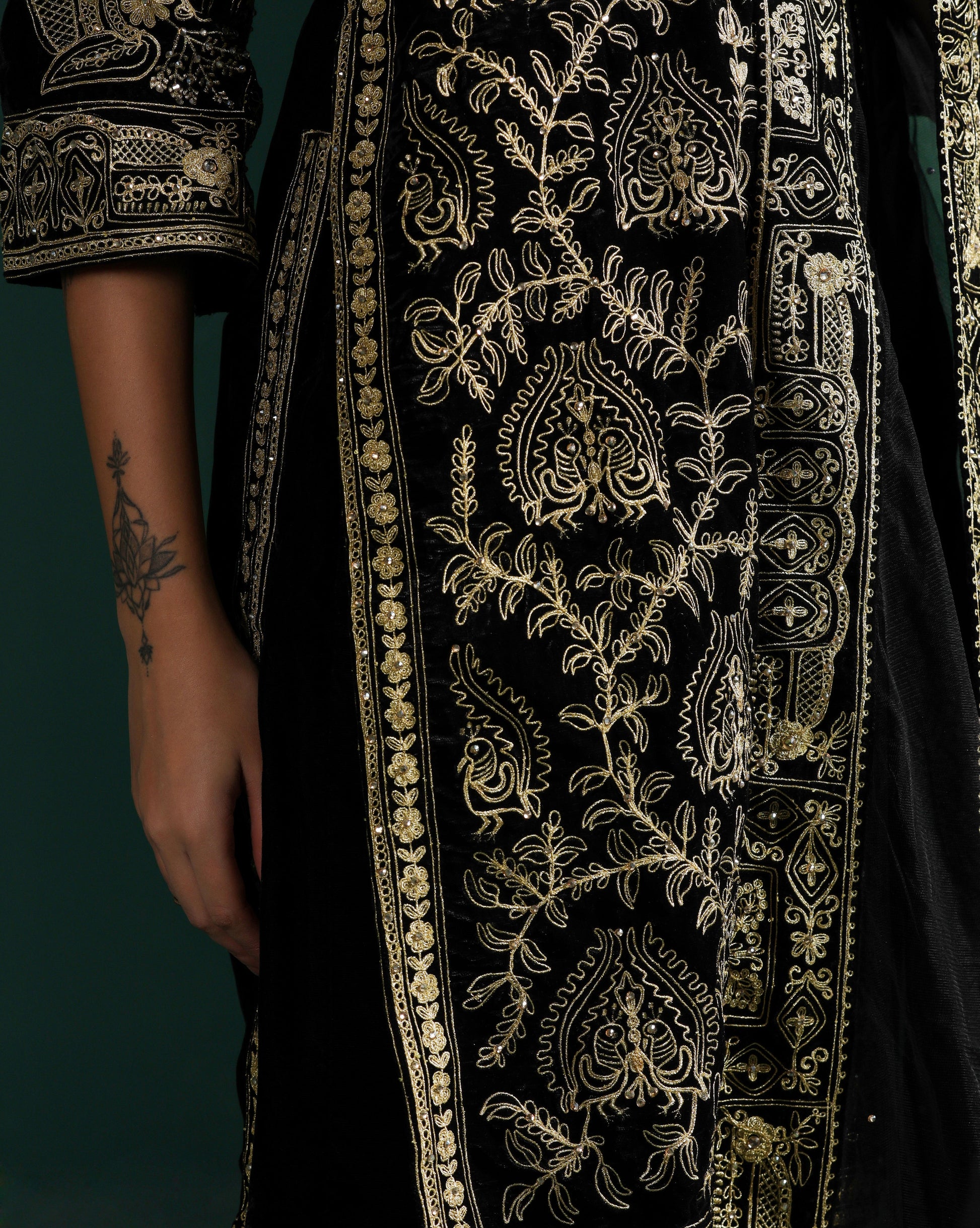 Black Velvet Dori Embroidered Kurta Set