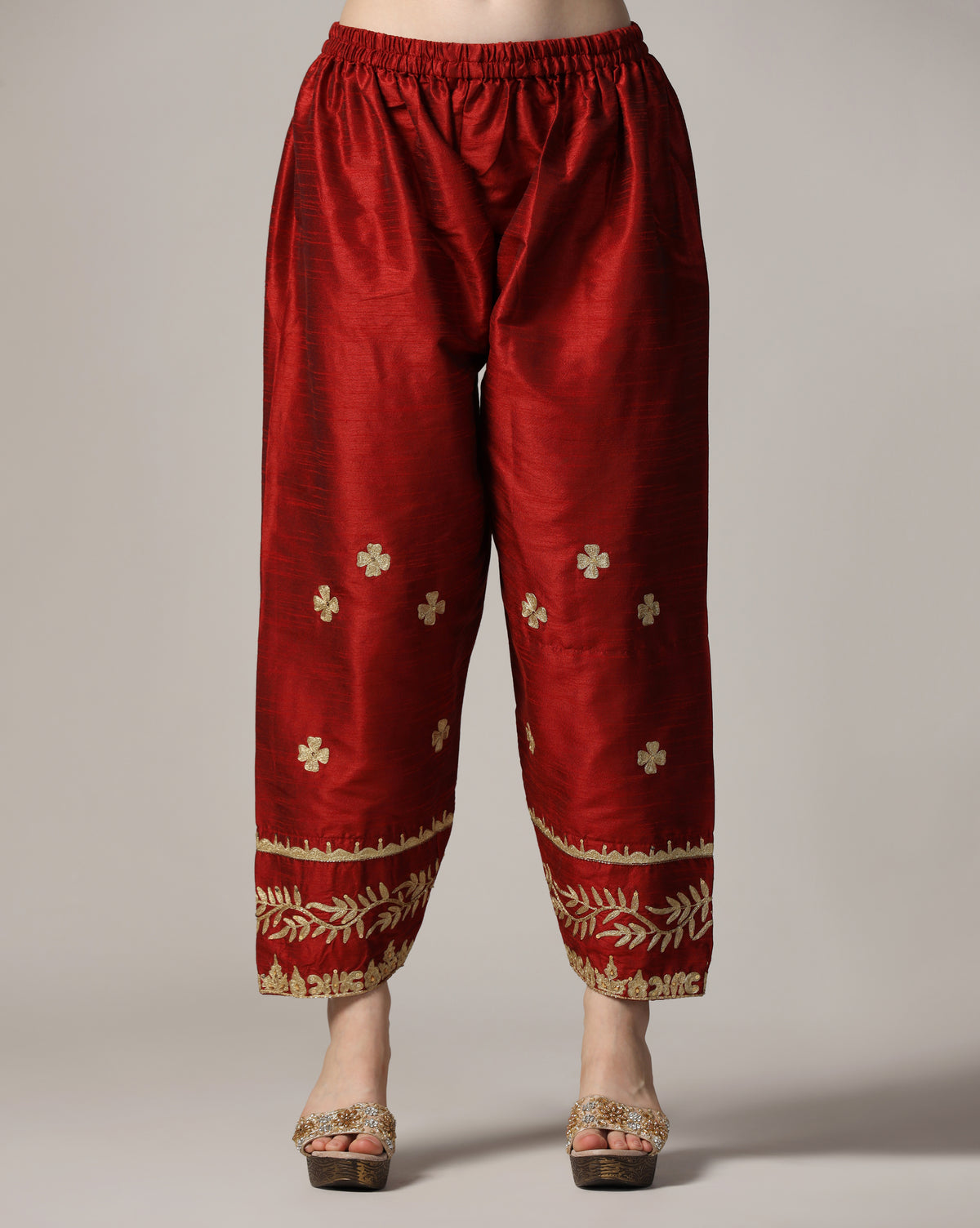 Maroon Aari Embroidered Kurta Set With Dupatta