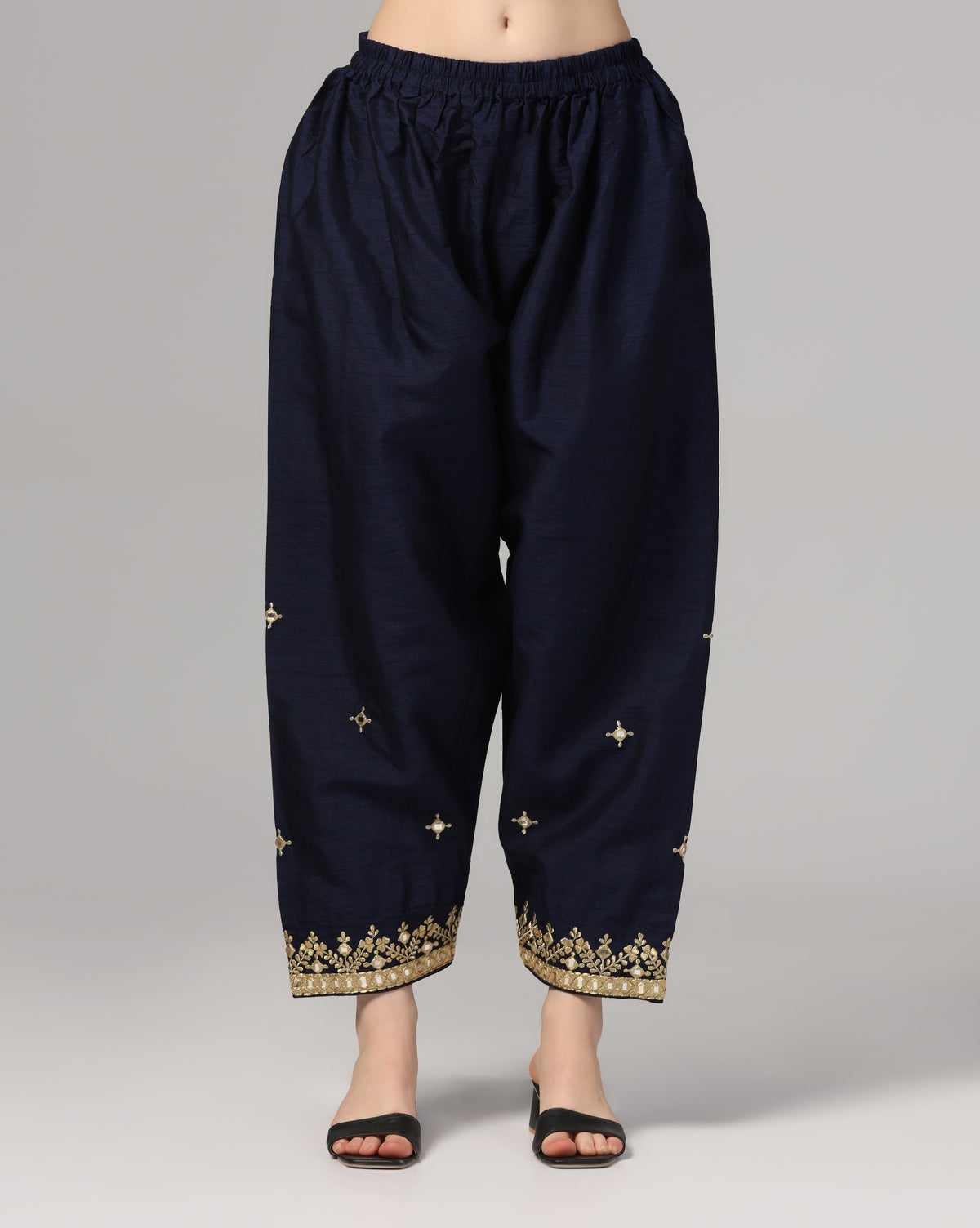 Blue Dupion Silk Suit With Blue Dupatta Zari Thread & Mirror Work.