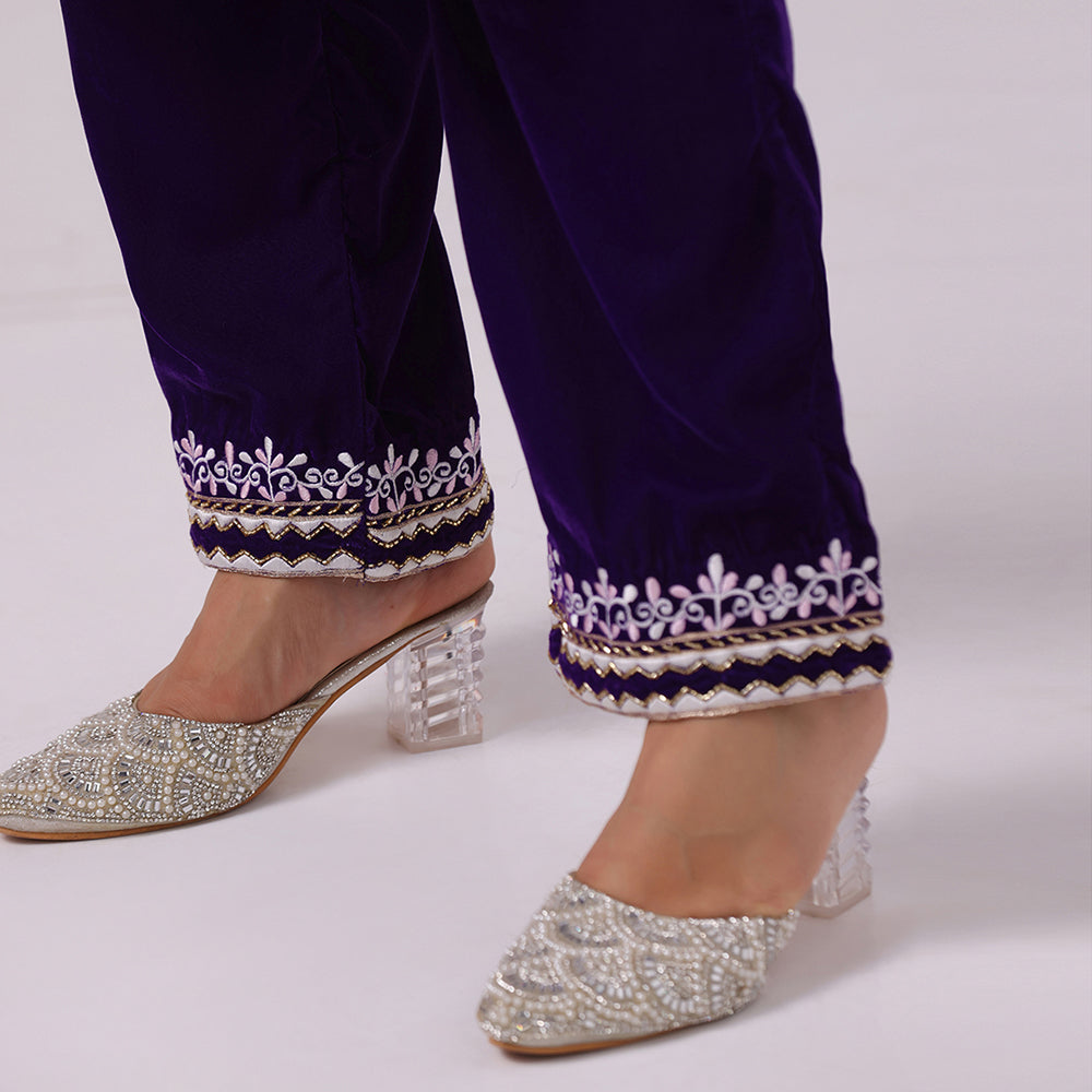 Purple Thread Embroidered Kurta Set