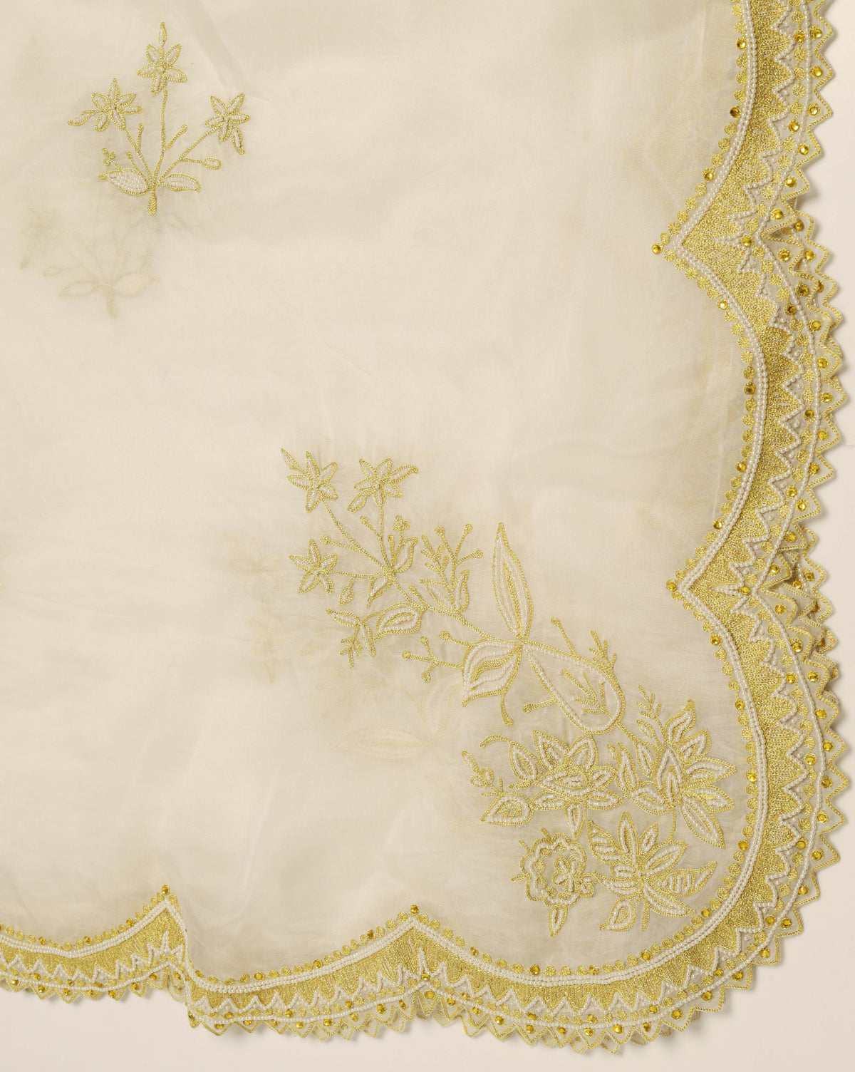 Off-White Yellow Pearl Embroidered Lehenga