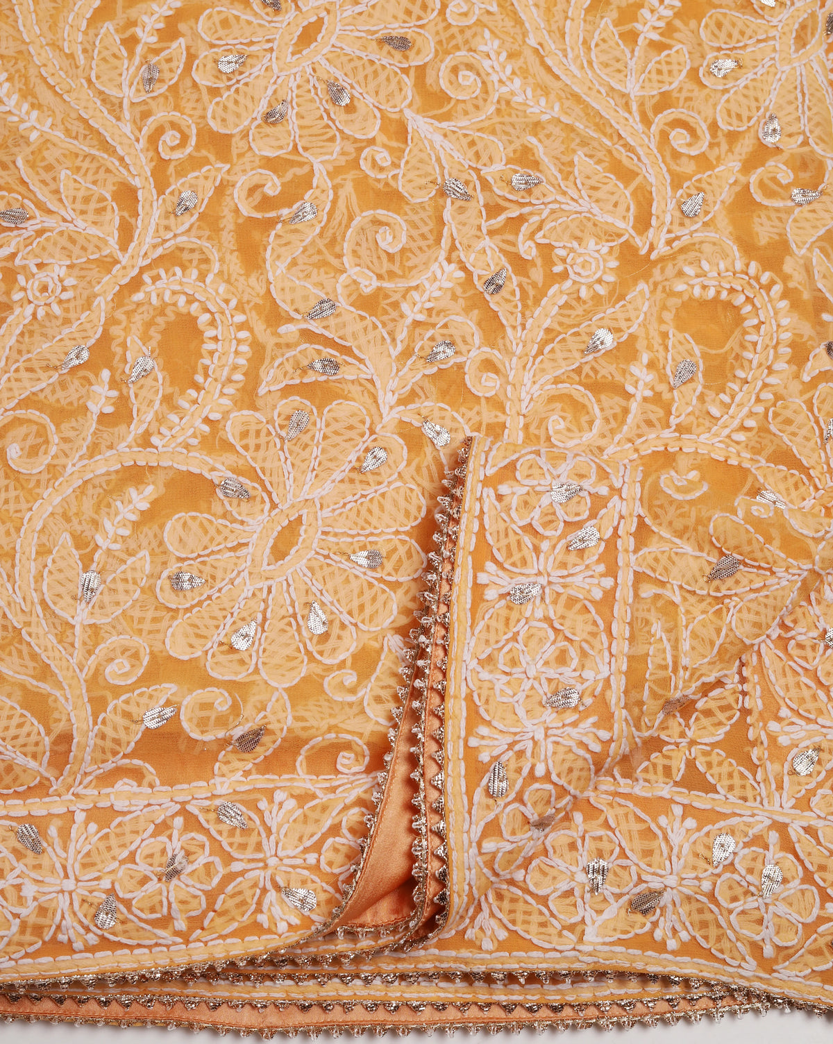 Orange Chikankari Saree With Unstitched Blouse