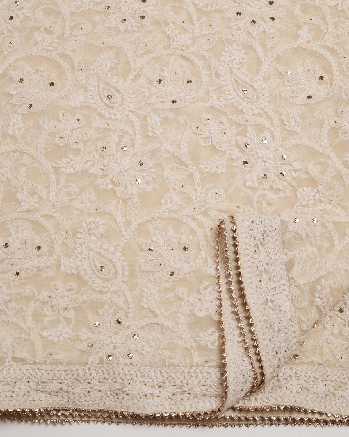 Beige Chikankari Saree With Unstitched Blouse