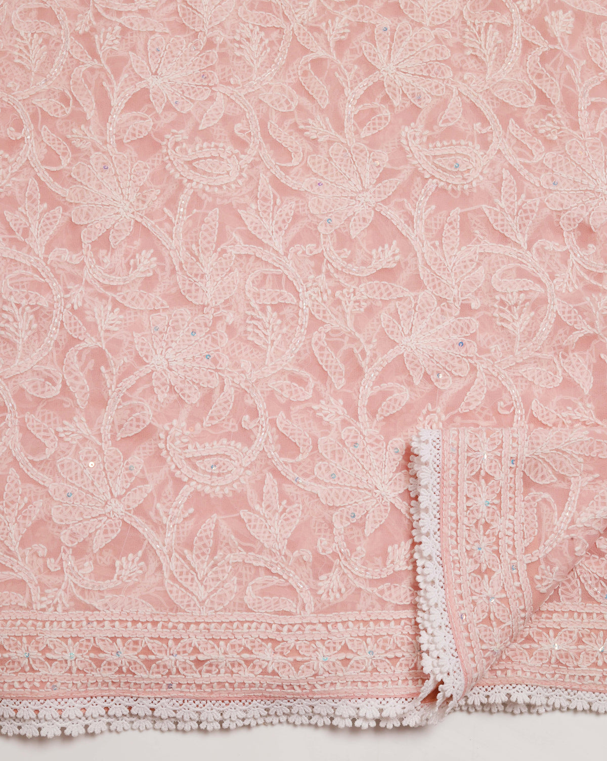 Peach Chikankari Saree