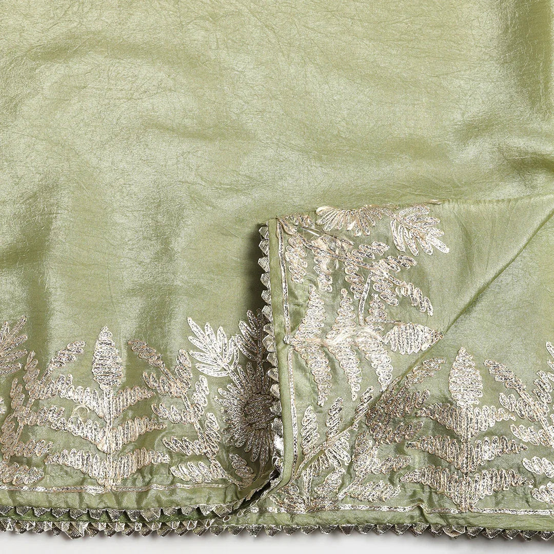 Green Gotta Crepe Saree With Unstitched Blouse