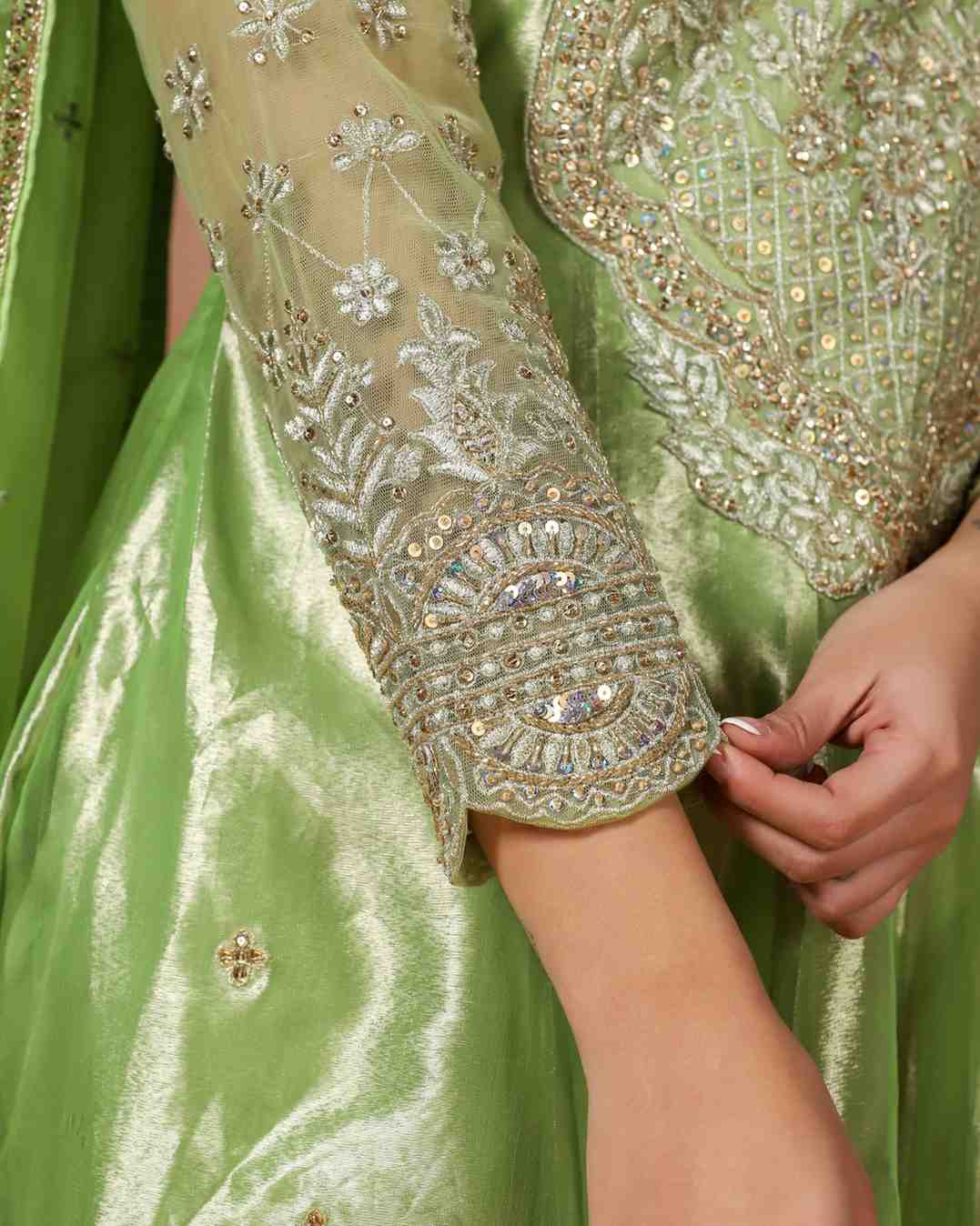 Classic Green Silk Anarkali with Fine Embroidery