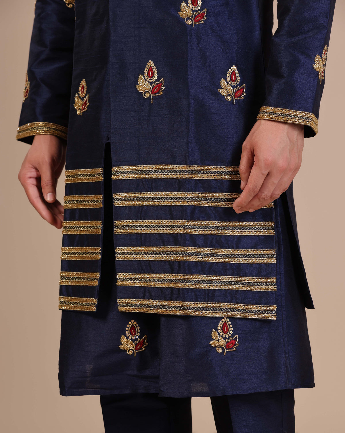 Blue Monotone Kurta Set With Long Jacket