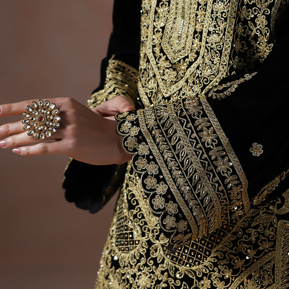 Black Velvet Dori Embroidered Kurta Set