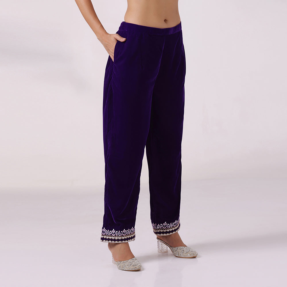 Purple Thread Embroidered Kurta Set