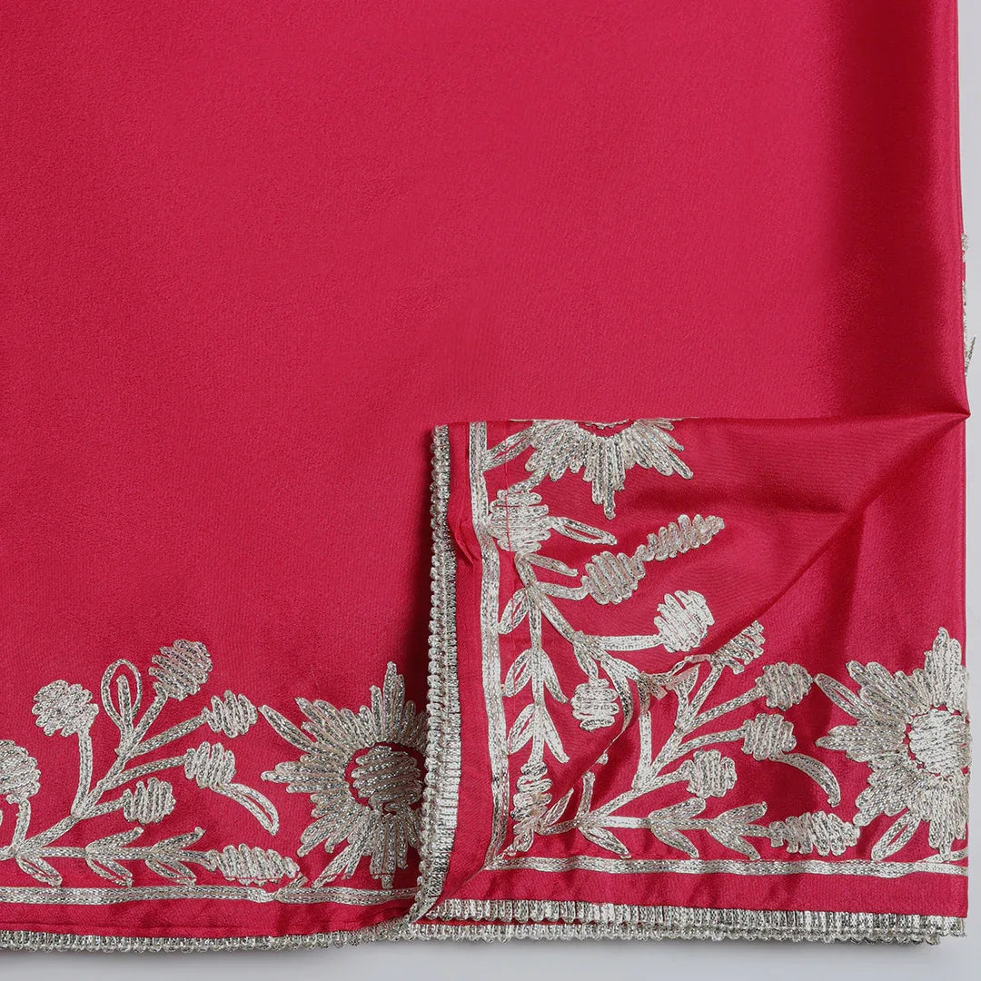 Red Gotta Crepe Saree With Unstitched Blouse