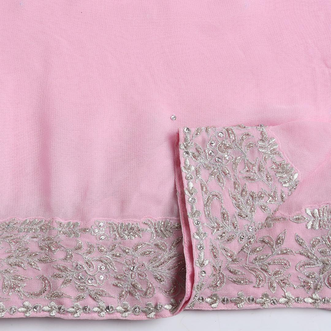 Pink Zari Embroidered Georgette Saree With Blouse