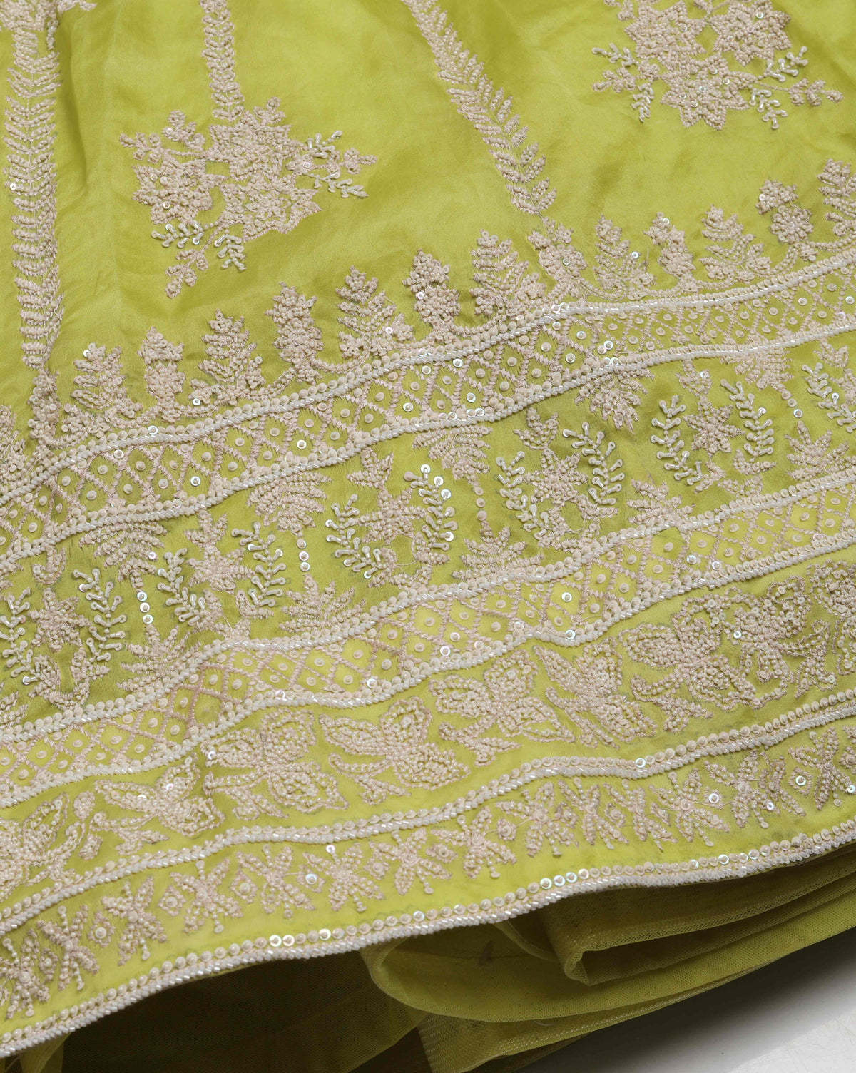 Green Lehenga With Pearl Detailing