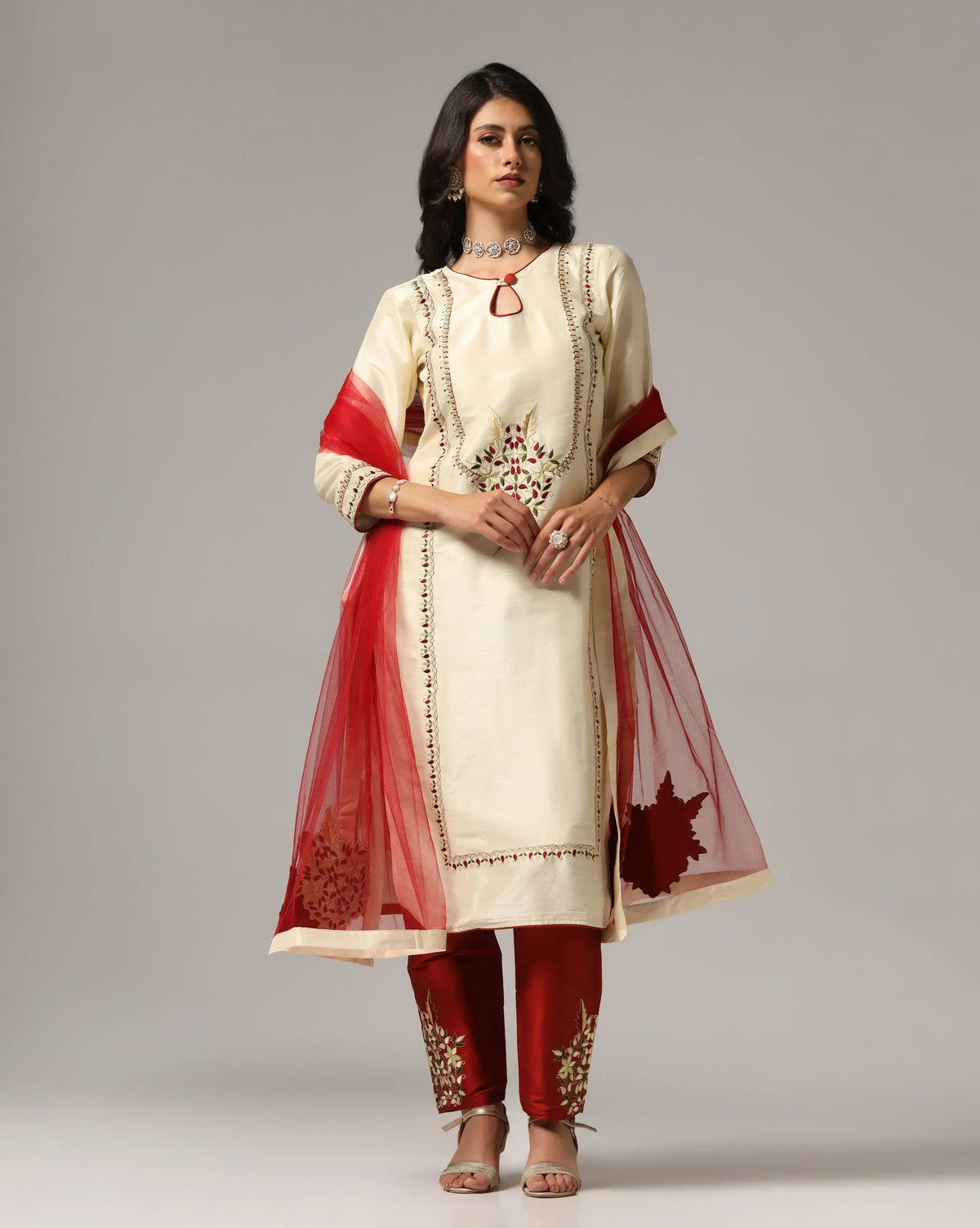 Kurti with Pants & Dupatta , Maroon Dupatta