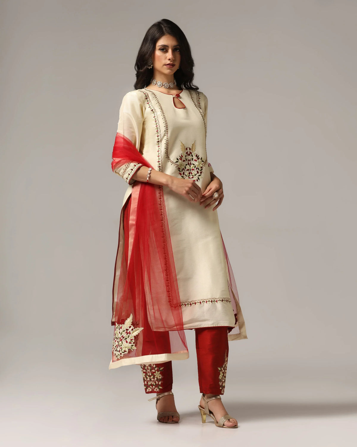 Kurti with Pants & Dupatta , Maroon Dupatta