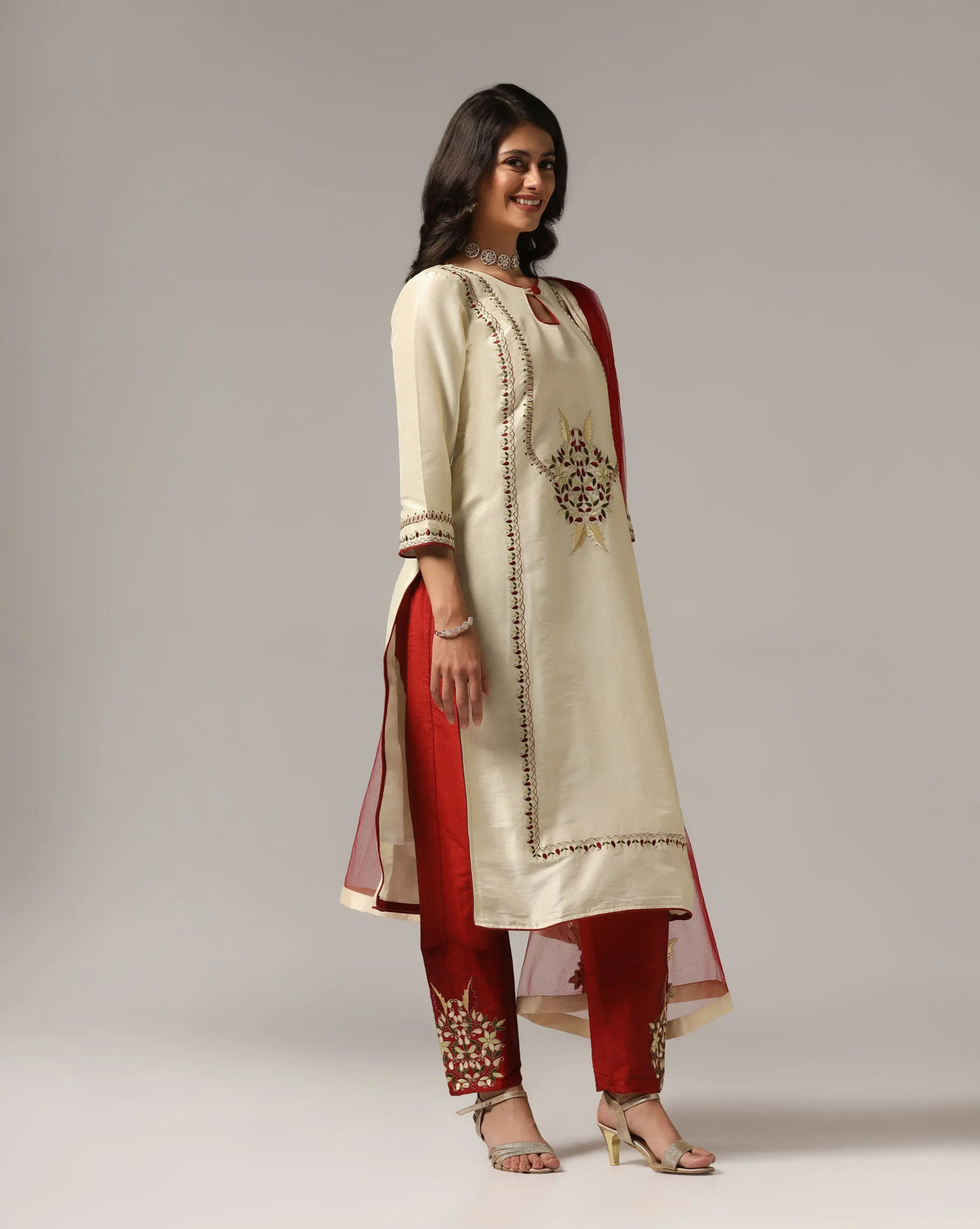 Kurti with Pants & Dupatta , Maroon Dupatta