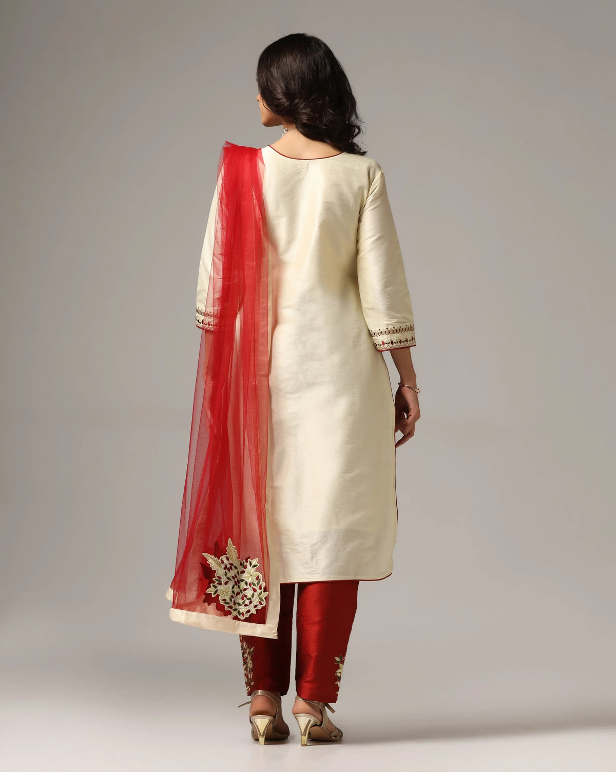 Kurti with Pants & Dupatta , Maroon Dupatta