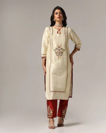 Kurti with Pants & Dupatta , Maroon Dupatta